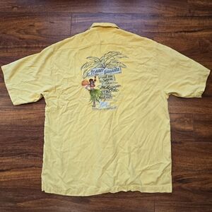 Tommy Bahama Embroidered Hawaiian %100 Silk Shirt Size Large Swingin' Hula Girl